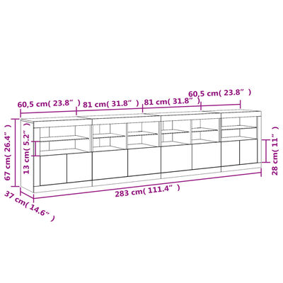 vidaXL Komoda s LED svjetlima bijela 283x37x67 cm