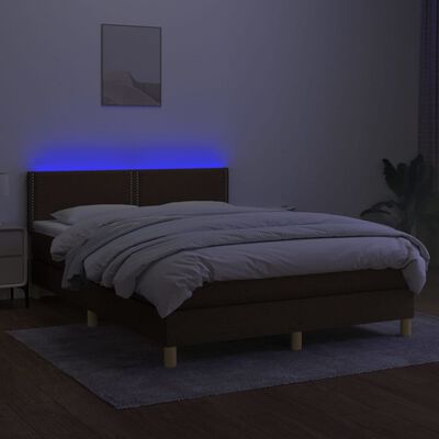 vidaXL Krevet box spring s madracem LED tamnosmeđi 140x200 cm tkanina