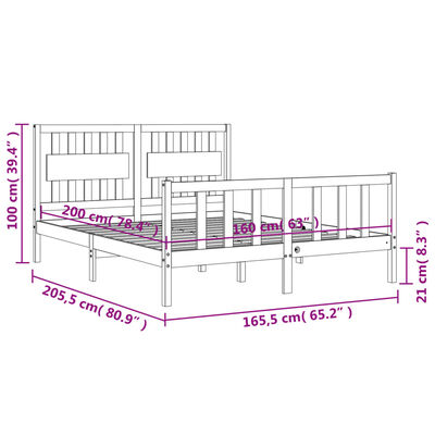 vidaXL Okvir kreveta s uzglavljem 160 x 200 cm od masivnog drva