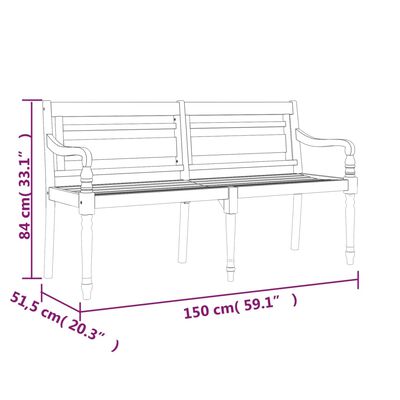 vidaXL Klupa Batavia s jastukom s uzorkom lišća 150 cm od tikovine