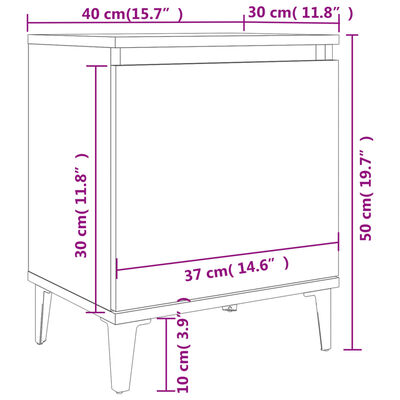 vidaXL Noćni ormarić s metalnim nogama sjajni sivi 40 x 30 x 50 cm