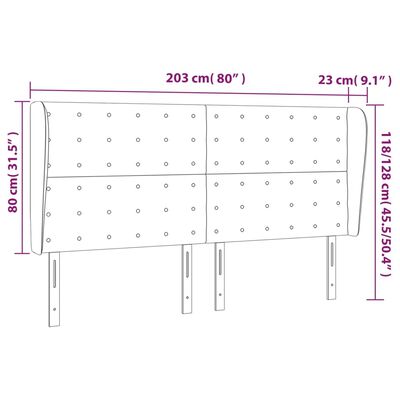 vidaXL Uzglavlje s ušima smeđesivo 203x23x118/128 cm od tkanine