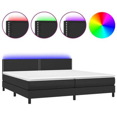 vidaXL Krevet box spring s madracem LED crni 200x200cm od umjetne kože