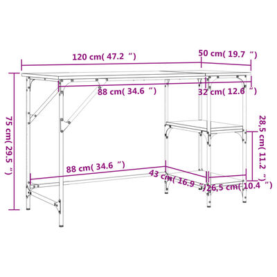 vidaXL Radni stol boja hrasta 120x50x75 cm metal i konstruirano drvo