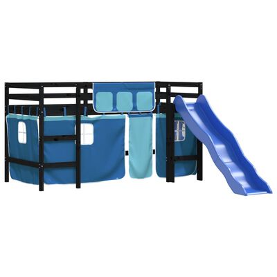 vidaXL Dječji krevet na kat i zavjese plavi 80 x 200 cm borovina
