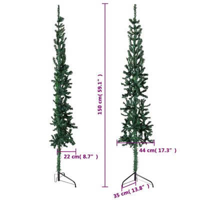 vidaXL Tanka umjetna polovica božićnog drvca sa stalkom zelena 150 cm