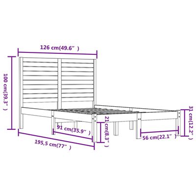 vidaXL Okvir za krevet masivno drvo bijeli 120x190 cm 4FT mali bračni