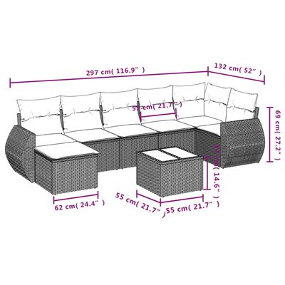 vidaXL 8-dijelni set vrtnih sofa od poliratana s jastucima crni