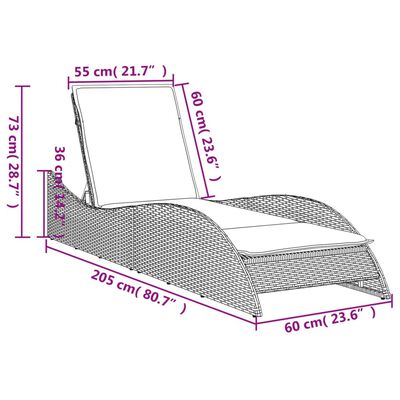 vidaXL Ležaljka za sunčanje s jastukom crna 60x205x73 cm poliratan