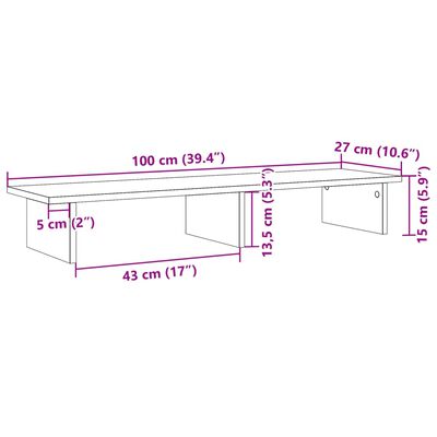 vidaXL Stalak za monitor boja staro drvo 100x27x15cm konstruirano drvo