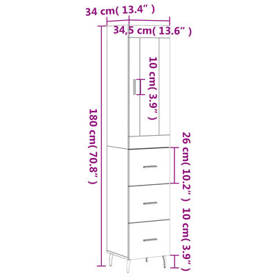 vidaXL Visoka komoda sjajna bijela 34,5x34x180 cm konstruirano drvo