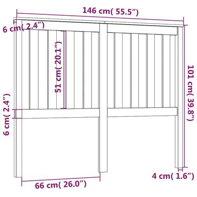 vidaXL Uzglavlje za krevet crno 146 x 6 x 101 cm od masivne borovine