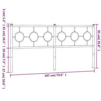 vidaXL Metalno uzglavlje crno 180 cm