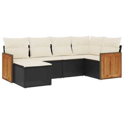 vidaXL 6-dijelni set vrtnih sofa s jastucima crni od poliratana