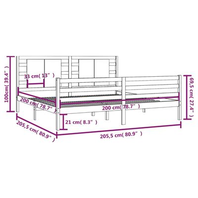 vidaXL Okvir za krevet od masivne borovine crni 200 x 200 cm