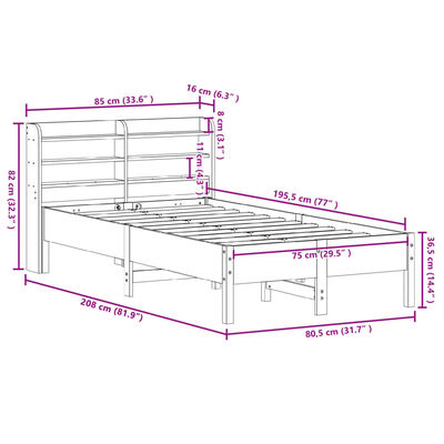 vidaXL Okvir kreveta bez madraca bijeli 75 x 190 cm masivna borovina