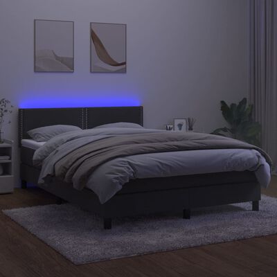 vidaXL Krevet box spring s madracem LED tamnosivi 140x200 cm baršun