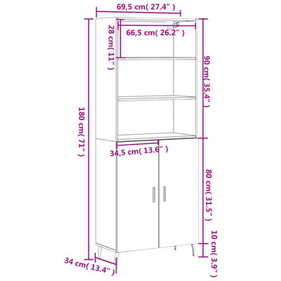 vidaXL Visoka komoda siva betona 69,5x34x180 cm od konstruiranog drva