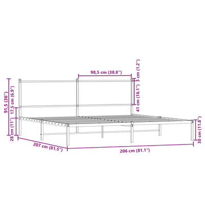 vidaXL Metalni okvir kreveta s uzglavljem smeđa boja hrasta 75x190 cm