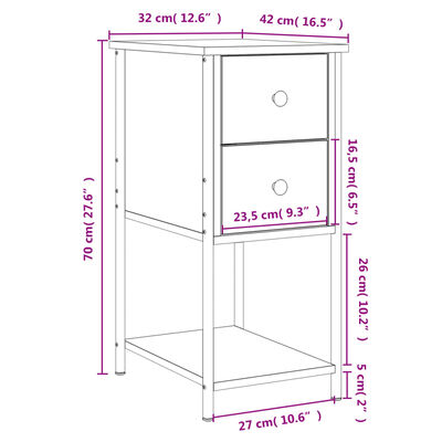 vidaXL Noćni ormarići 2 kom boja hrasta 32x42x70 cm konstruirano drvo