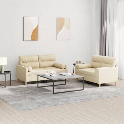 vidaXL 2-dijelni set sofa s jastucima krem od tkanine