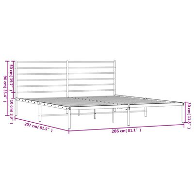 vidaXL Metalni okvir za krevet s uzglavljem bijeli 200x200 cm