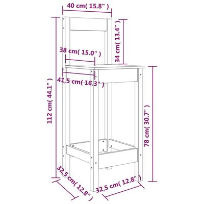 vidaXL Barske stolice 2 kom bijele 40x41,5x112 cm od masivne borovine