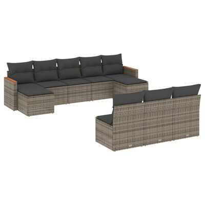 vidaXL 10-dijelni set vrtnih sofa od poliratana s jastucima sivi