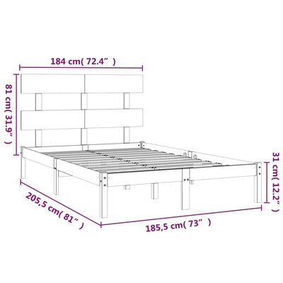 vidaXL Okvir za krevet od masivnog drva 180 x 200 cm 6FT veliki bračni