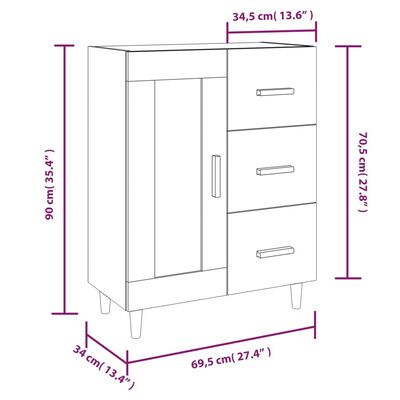 vidaXL Komoda sjajna bijela 69,5x34x90 cm od konstruiranog drva