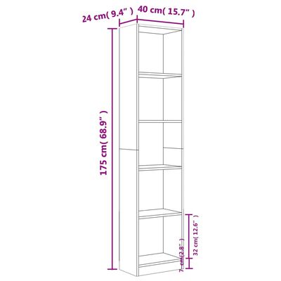 vidaXL Ormarić za knjige s 5 razina boja hrasta 40x24x175 cm drveni