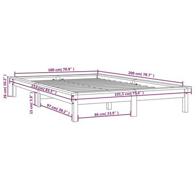 vidaXL Okvir za krevet od borovine crni 180 x 200 cm 6FT veliki bračni