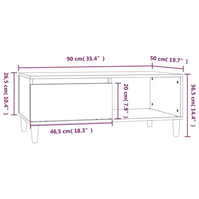 vidaXL Stolić za kavu boja sivog hrasta 90x50x36,5cm konstruirano drvo