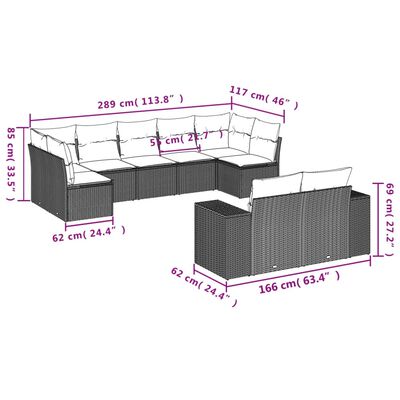 vidaXL 9-dijelni set vrtnih sofa od poliratana s jastucima sivi