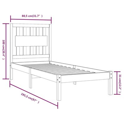 vidaXL Okvir za krevet boja meda borovina 75x190 cm 2FT6 jednokrevetni