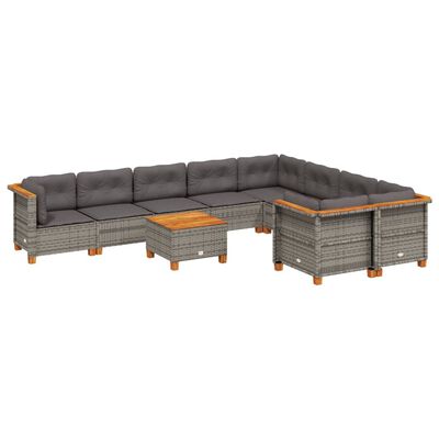 vidaXL 10-dijelni set vrtnih sofa od poliratana s jastucima sivi