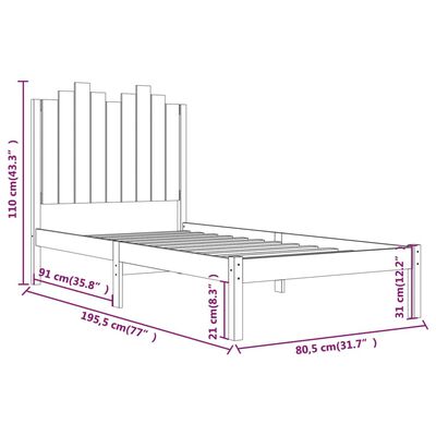 vidaXL Okvir za krevet od borovine crni 75 x 190 cm 2FT6 jednokrevetni