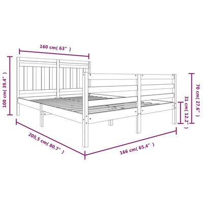 vidaXL Okvir za krevet od masivnog drva 160 x 200 cm