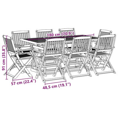 vidaXL 9-dijelni vrtni blagovaonski set 180x90x75 cm bagremovog drva