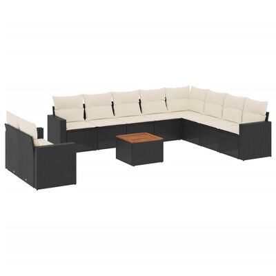 vidaXL 11-dijelni set vrtnih sofa od poliratana s jastucima crni