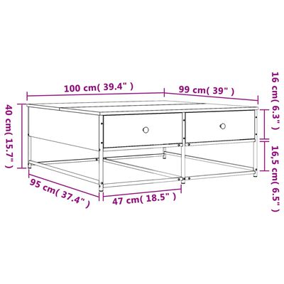 vidaXL Stolić za kavu boja sivog hrasta 100x99x40 cm konstruirano drvo