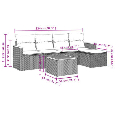 vidaXL 6-dijelni set vrtnih sofa s jastucima bež od poliratana