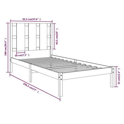 vidaXL Okvir za krevet od masivnog drva 90 x 190 cm 3FT jednokrevetni