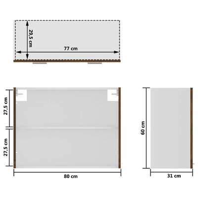 vidaXL Viseći stakleni ormarić smeđa boja hrasta 80x31x60 cm drveni