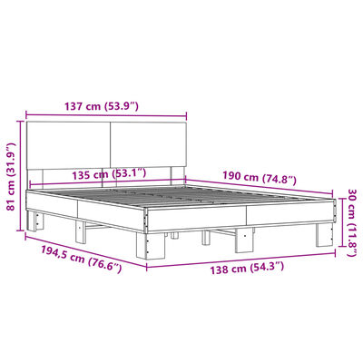 vidaXL Okvir za krevet boja hrasta 135x190cm konstruirano drvo i metal