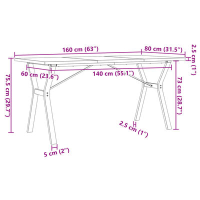 vidaXL Blagovaonski stol Y-oblika 160x80x75,5 cm od borovine i željeza