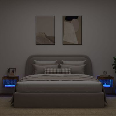 vidaXL Noćni ormarići s LED svjetlima zidni 2 kom boja hrasta