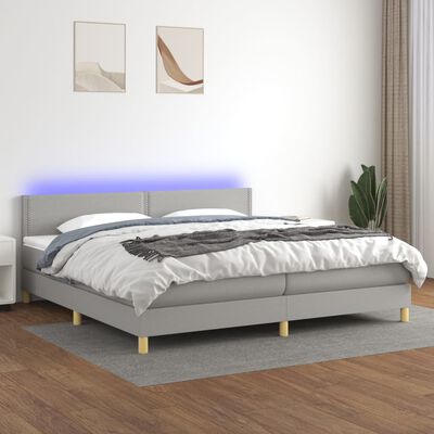 vidaXL Krevet box spring s madracem LED svjetlosivi 200x200 cm tkanina