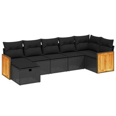 vidaXL 7-dijelni set vrtnih sofa od poliratana s jastucima crni