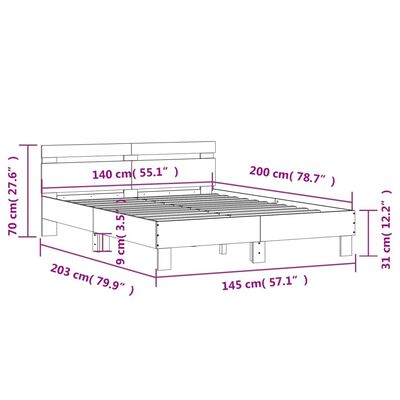 vidaXL Okvir kreveta s uzglavljem siva boja betona 140x200 cm drveni